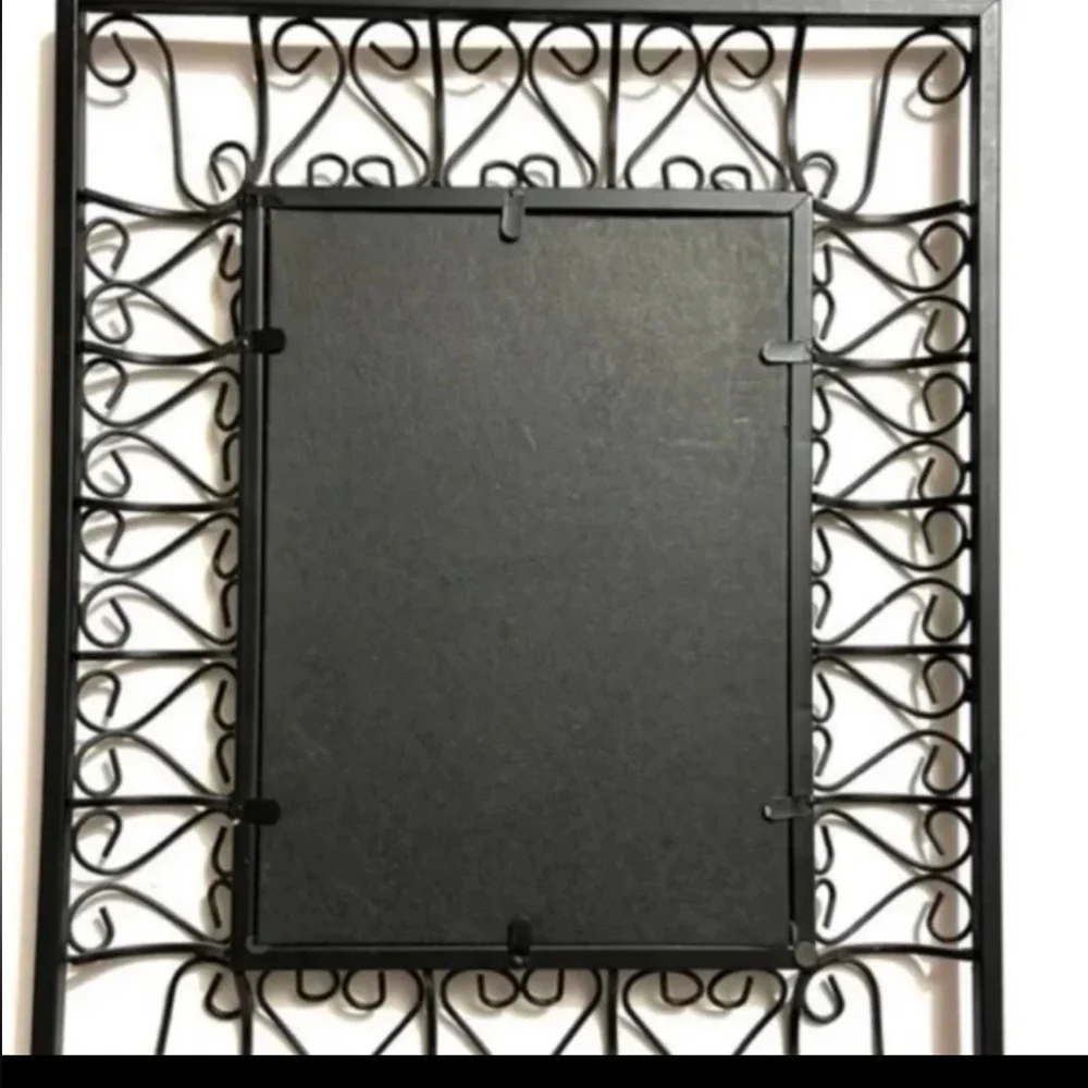 Vintage 18” Wrought Iron Scroll Wall Mirror - Black Frame